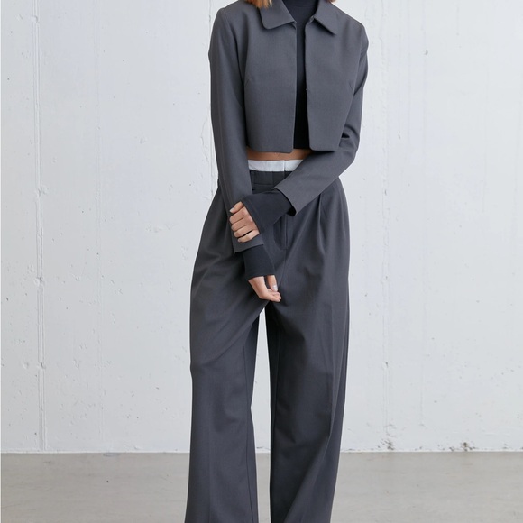 Grey Oak+Fort Wide Leg Trousers With White double Waist - Picture 3 of 6